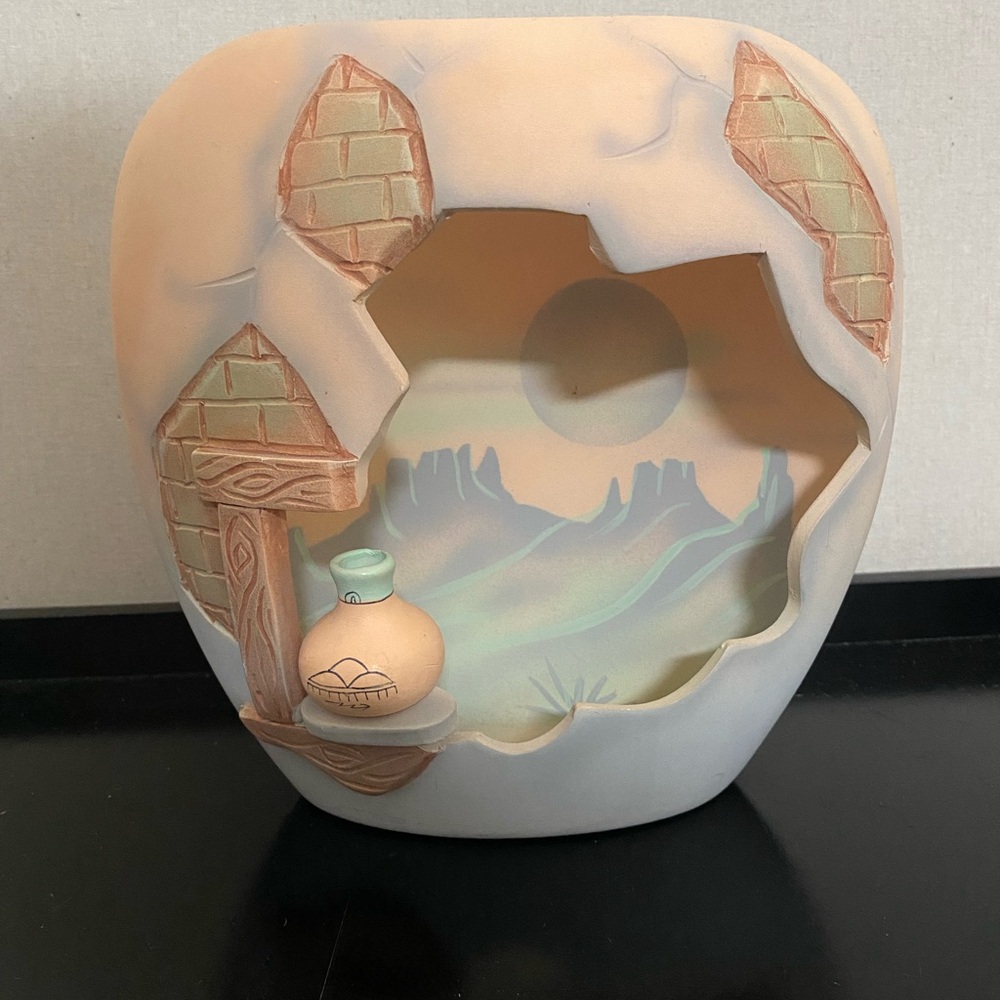 Pastel Turquoise and Peach Southwestern Ceramic Wall Vase